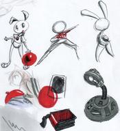 BALLTHINGY CD_book CD_case Danger_Keeper Kilo Red_Shirt balloons bottomless colour crayon danger danger_bag desklamp doodle featureless_crotch felyne ink_sketch lamp long_ears male marker open_mouth pencil pencil_sketch sketch speaker // 1788x1958 // 806.4KB