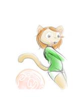 Deci author_like ball balloons brown_eyes fang feline green_shirt open_mouth red_hair shorts white // 576x704 // 181.0KB