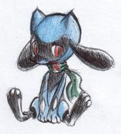 Nintendo Pokemon Riolu colorpencil colour fanart ink ink_sketch sitting sketch // 664x732 // 143.1KB