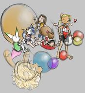 :3 <3 Bunni Kiddle Kilo Lea Luna Sparky Tammy balloon_inflation balloon_popping balloon_sitting balloons canidae colour digital digital_sketch fang felyne female fox implied_popping kibrosian leotard long_ears male necklace open_mouth s2p shorts sketch tooth vixen // 1344x1472 // 1.5MB