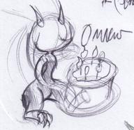 Cohort Dragonne OMNOMS cake candles claws horns ink ink_sketch kibrosian male sitting sketch // 625x608 // 77.7KB