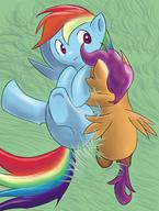 CMC Cutie_Mark_Crusaders Friendship_is_Magic My_Little_Pony Rainbow_Dash Scootaloo alternate_version back colour cutie_mark digital female flank grass mypaint pony // 787x1039 // 858.4KB