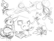 Bunni FIP Glitter_Sparkles Kiddle Kilo Nintendo Pichu Pokemon Tori action_pose author_like balloons bulge delivery fanart featureless_crotch felyne fluffy_tail long_ears open_mouth paws pizza questionable silly tail_view undies // 1600x1200 // 533.3KB