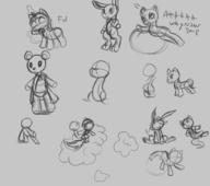 Ditzy_Doo FireAlpaca Littlepip author_fancy author_like balloons bubble bunny bunnypony cloud digital digital_sketch doodle featureless_crotch long_ears open_mouth pegasus plushie pony sitting sketch // 3600x3195 // 2.2MB
