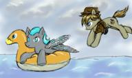 Equestrian_Dawn FireAlpaca Misty_Morning Trail_Blazer alternate_version author_gift clouds colour cutie_mark digital inflatable_duck pooltoy revision sky water // 968x572 // 349.1KB