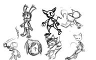 Bunni Kitishik action_pose author_indifferent bent_over digital_sketch doodle felyne fluffy_tail long_ears shorts silly // 640x400 // 64.7KB