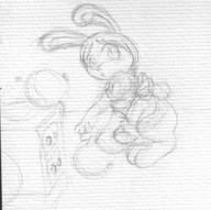 Jewels author_like balloons bent_over cabinet fluffy_tail long_ears maid open_mouth pencil_sketch // 1040x1032 // 99.6KB